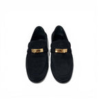 Hermes Destin Loafers Leather Shoes Suede Black Gold Kelly Moccasins — view 2