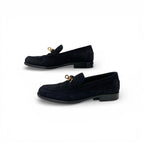 Hermes Destin Loafers Leather Shoes Suede Black Gold Kelly Moccasins — view 3