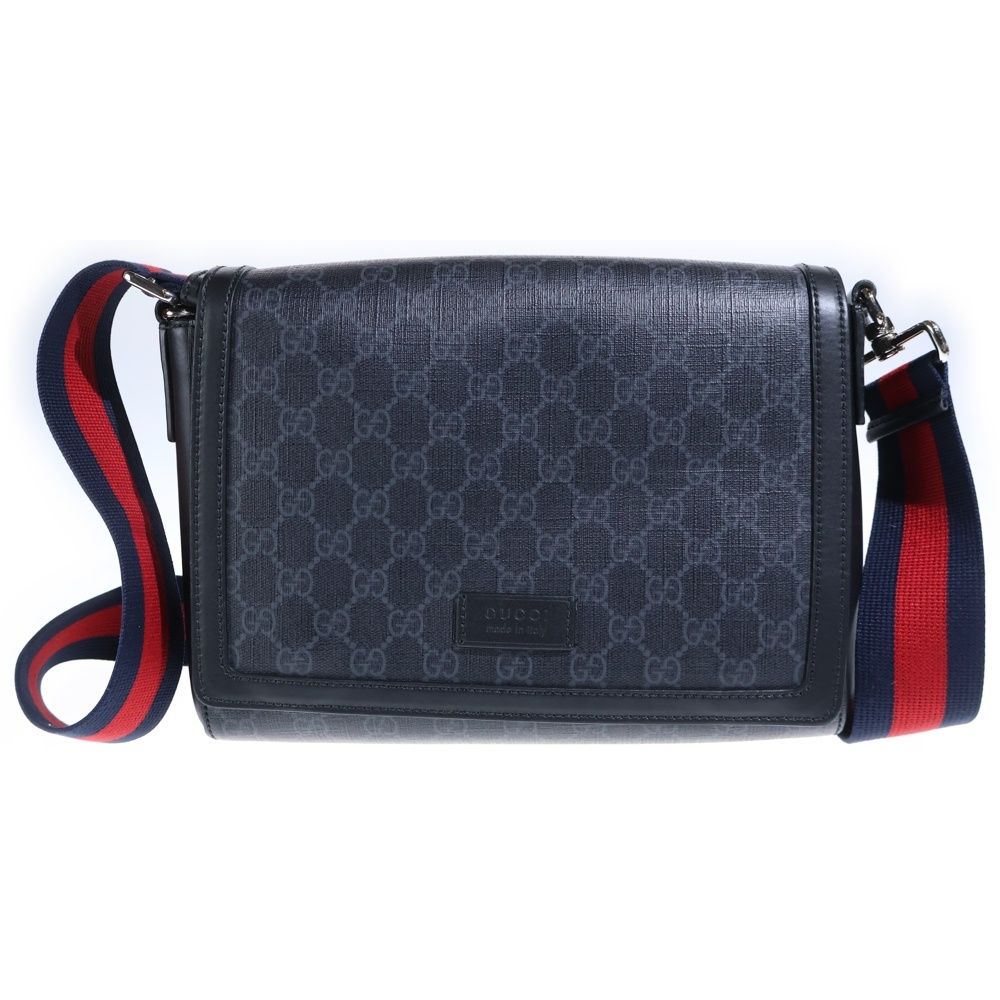 Gucci GG Supreme Crossbody Messenger Bag Black Leather