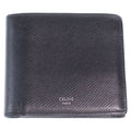 Celine Logo Bifold Wallet Compact Card Case Black Leather