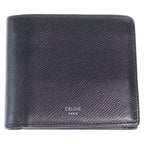 Celine Logo Bifold Wallet Compact Card Case Black Leather