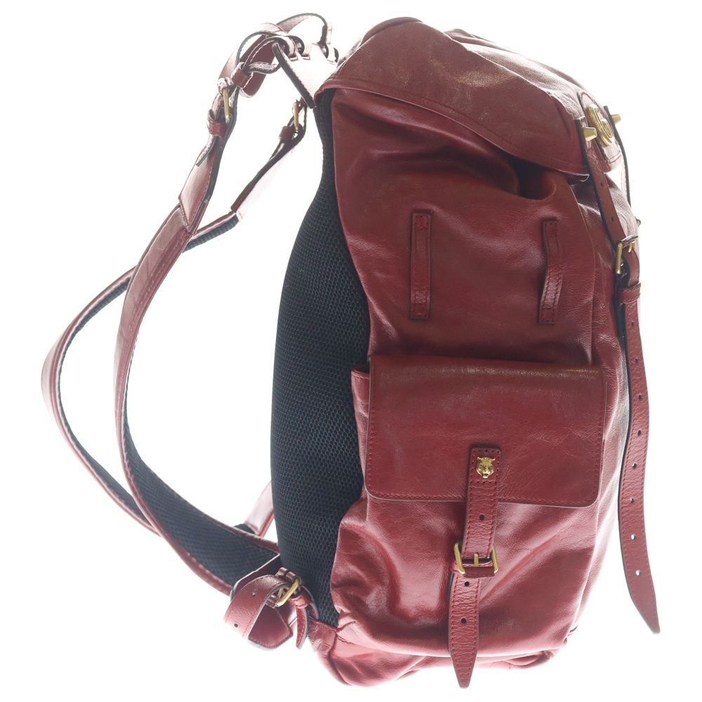 Gucci Rebel Tiger Cat Head GG Marmont Backpack Red Leather Gold — view 3