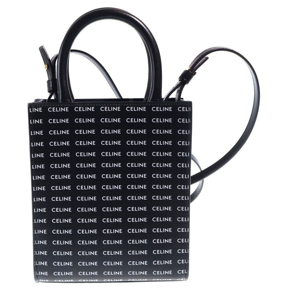 Celine Logo Vertical Cover Mini 2-Way Mini Shoulder Bag Phone Black Leather Gold