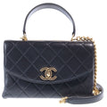 Chanel Trendy CC Top Handle 2-Way Shoulder Bag Chain Black Lambskin Gold