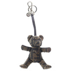 Fendi Jacquard Teddy Bear Key Holder Bag Charm Key Ring Mascot Brown Silver