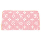 Louis Vuitton Jacquard Denim Zippy Wallet Card Case Pink Leather Gold