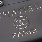 Chanel Deauville MM Studded Tote Black Caviar Leather Silver — view 5