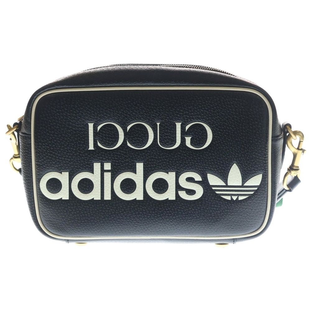 Gucci Adidas Logo Leather Shoulder Bag Black