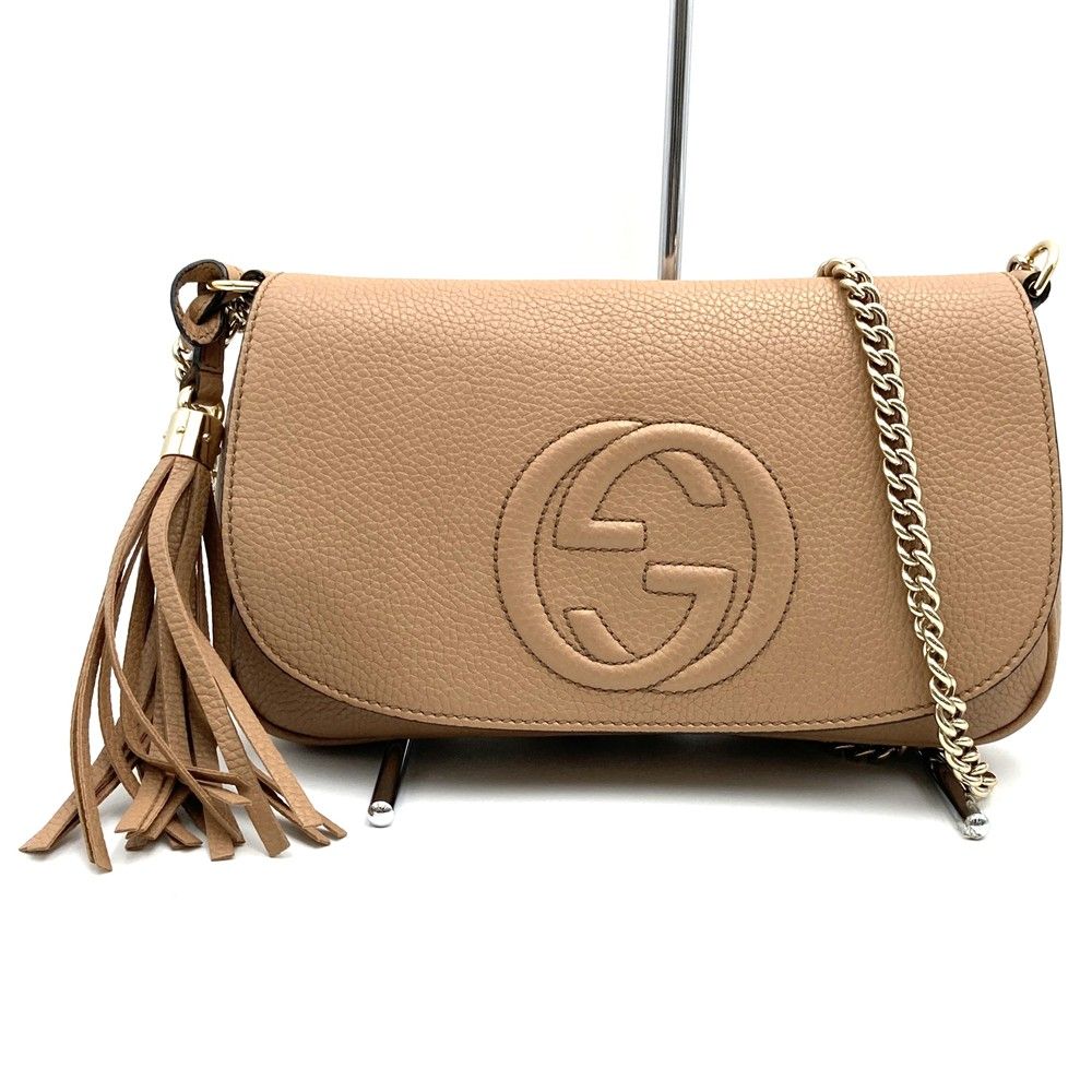 Gucci Shoulder Bag Chain Soho Leather Beige