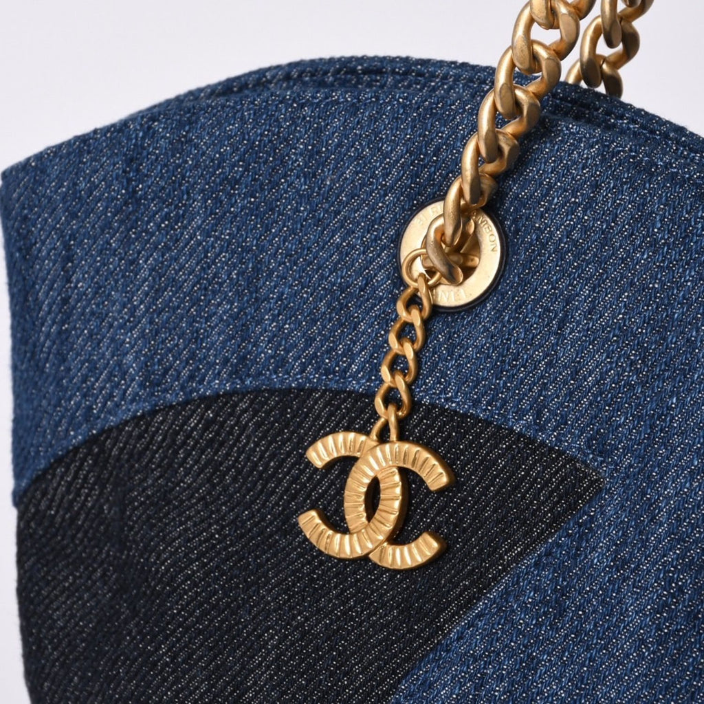 Chanel Chain Tote Bag Base CC Logo Denim Indigo Blue — view 5