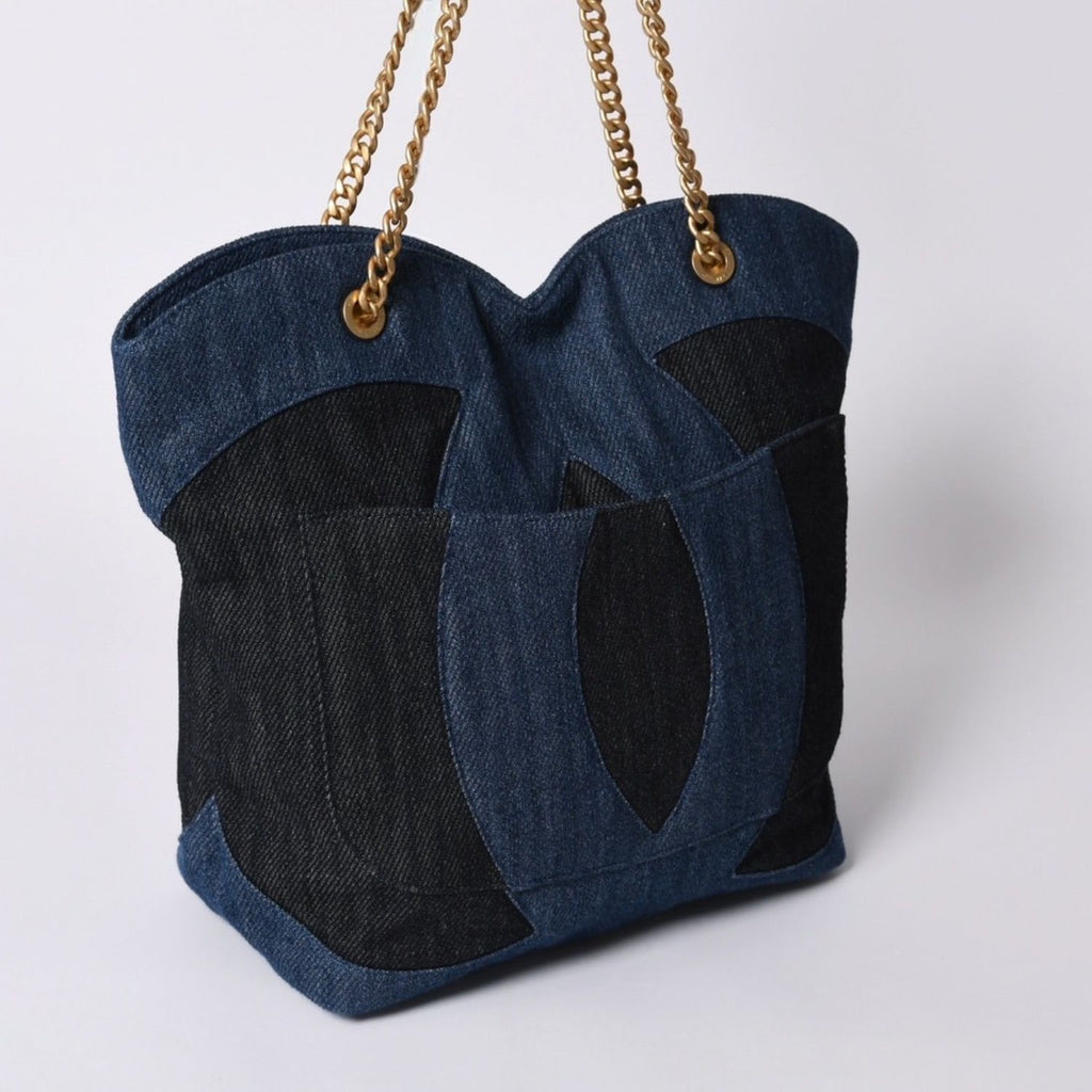 Chanel Chain Tote Bag Base CC Logo Denim Indigo Blue — view 3