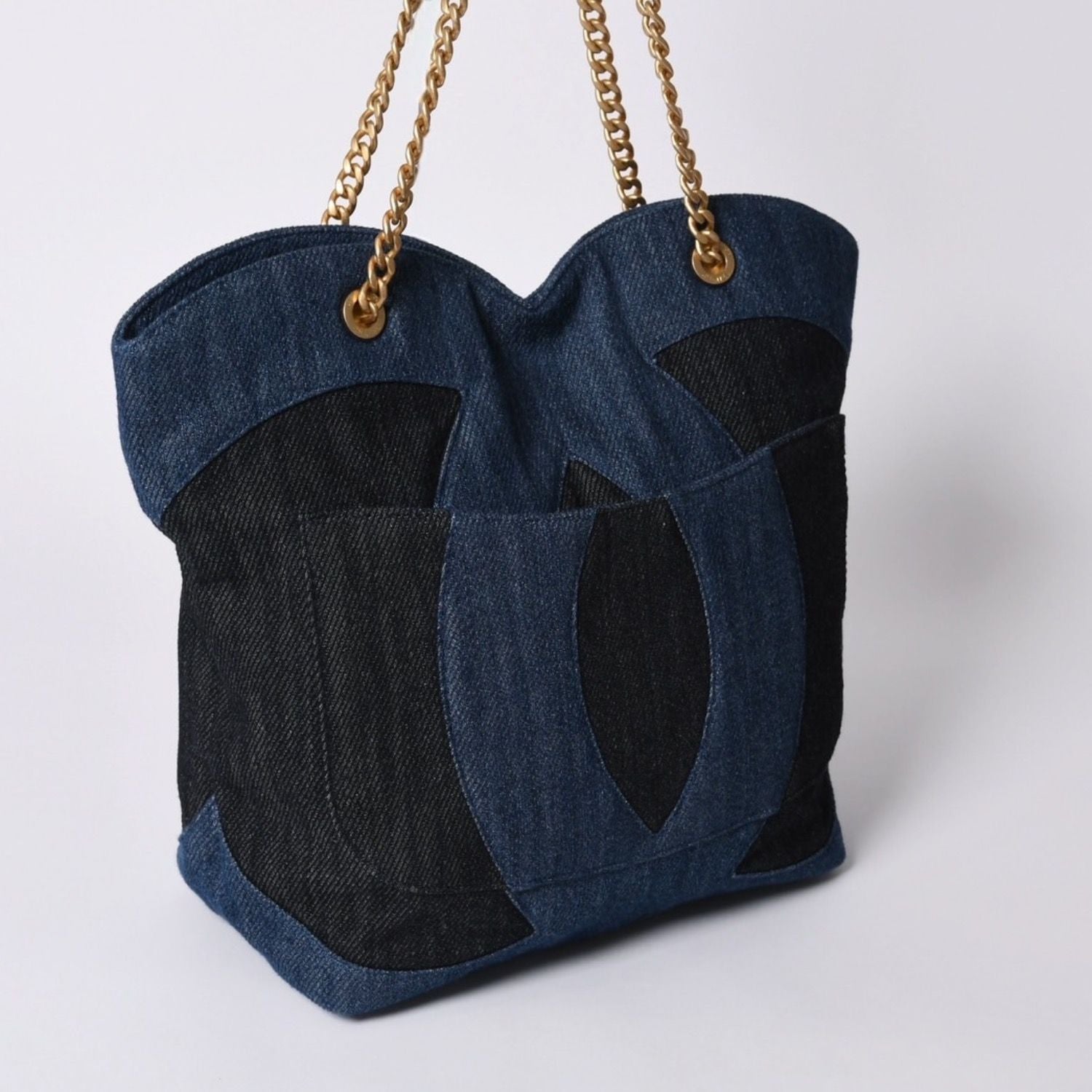 Chanel Chain Tote Bag Base CC Logo Denim Indigo Blue — view 3