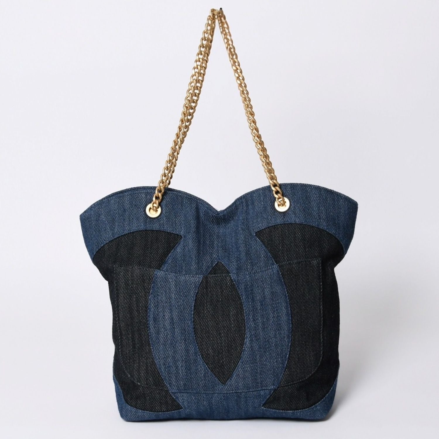 Chanel Chain Tote Bag Base CC Logo Denim Indigo Blue — view 2