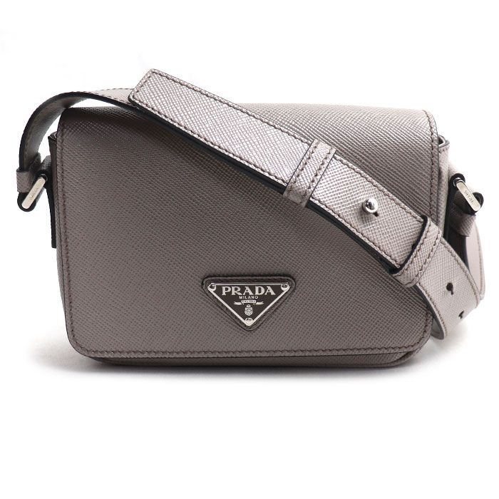 Prada Saffiano Triangle Logo Shoulder Bag Gray