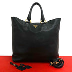Prada Logo Leather 2-Way Shoulder Bag Business Capacity Black