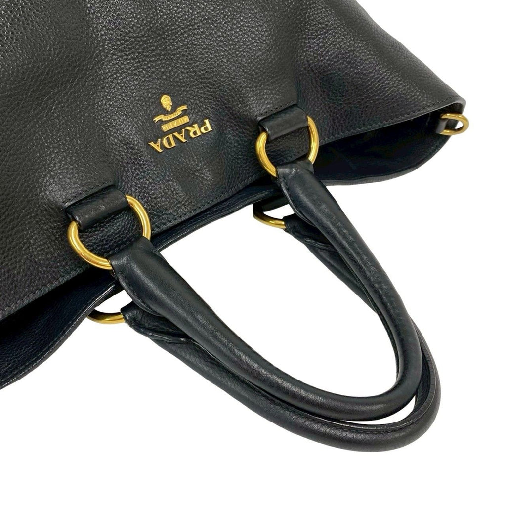 Prada Logo Leather 2-Way Shoulder Bag Business Capacity Black — view 4