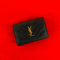 Saint Laurent Yves YSL Logo Leather Trifold Wallet Compact Black