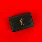 Saint Laurent Yves YSL Logo Leather Trifold Wallet Compact Black