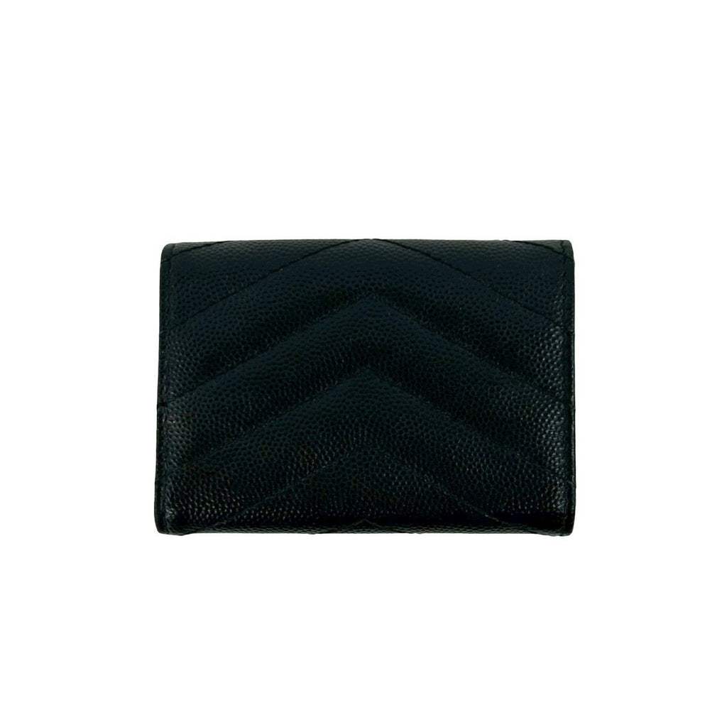 Saint Laurent Yves YSL Logo Leather Trifold Wallet Compact Black — view 2