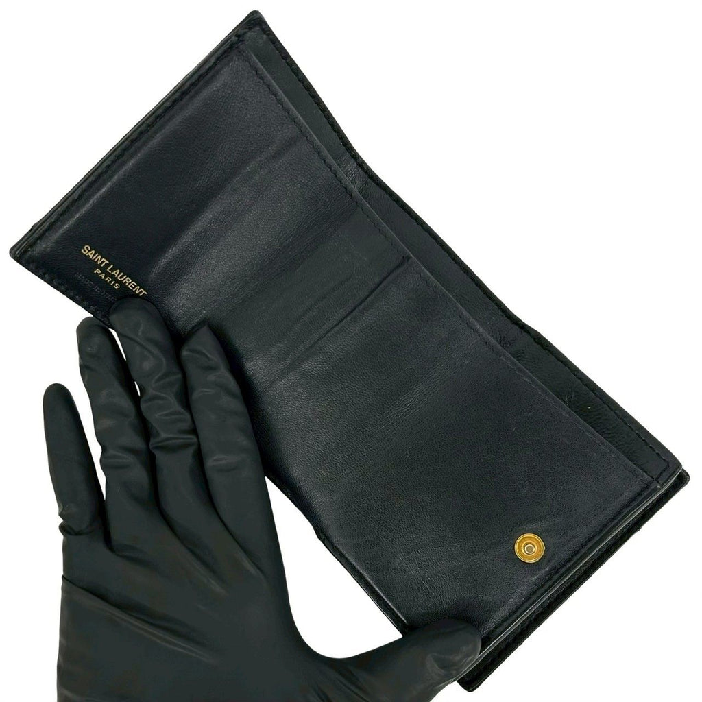 Saint Laurent Yves YSL Logo Leather Trifold Wallet Compact Black — view 7