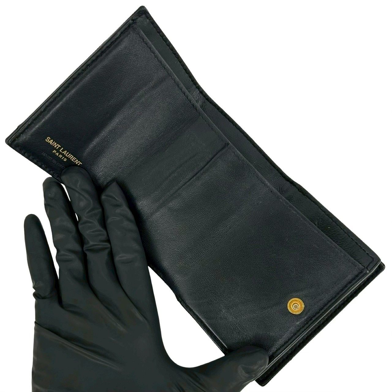 Saint Laurent Yves YSL Logo Leather Trifold Wallet Compact Black — view 7