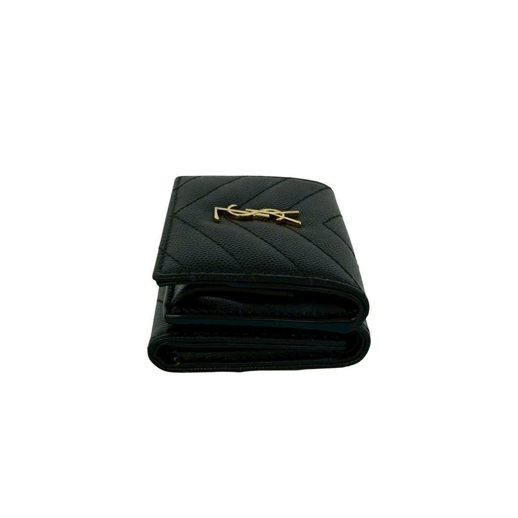 Saint Laurent Yves YSL Logo Leather Trifold Wallet Compact Black — view 5