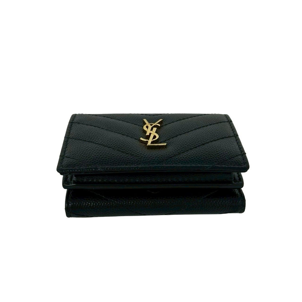 Saint Laurent Yves YSL Logo Leather Trifold Wallet Compact Black — view 6