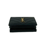 Saint Laurent Yves YSL Logo Leather Trifold Wallet Compact Black — view 6