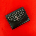 Saint Laurent Yves YSL Logo Studded Leather Bifold Wallet Mini Black