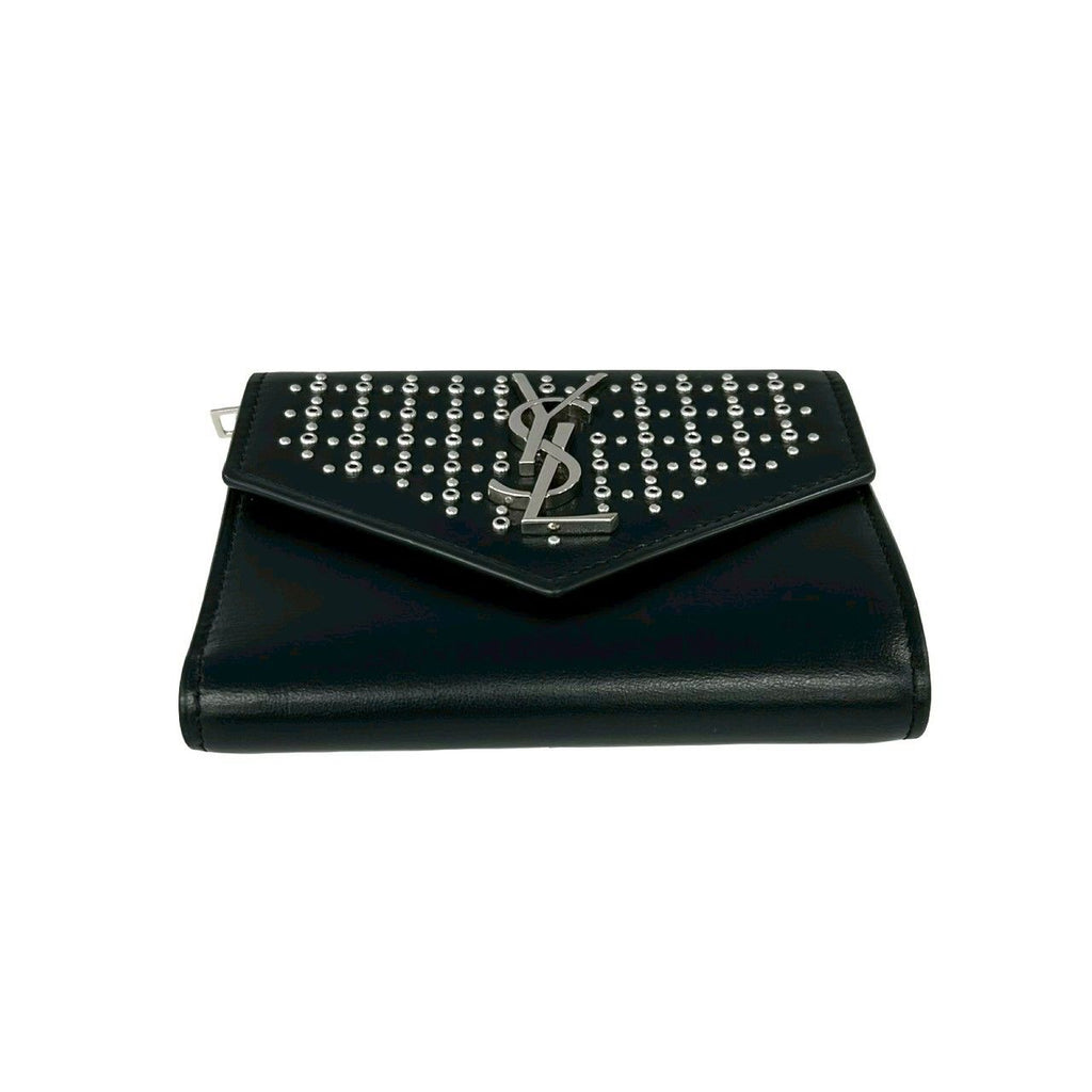 Saint Laurent Yves YSL Logo Studded Leather Bifold Wallet Mini Black — view 6