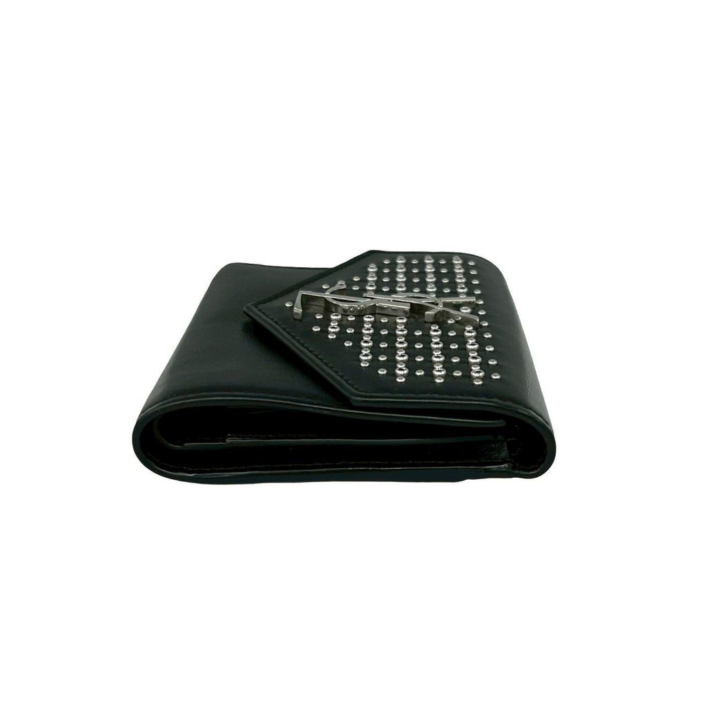 Saint Laurent Yves YSL Logo Studded Leather Bifold Wallet Mini Black — view 5