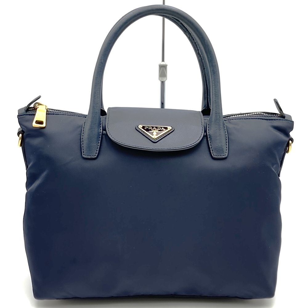Prada Tote Saffiano Nylon Leather Navy