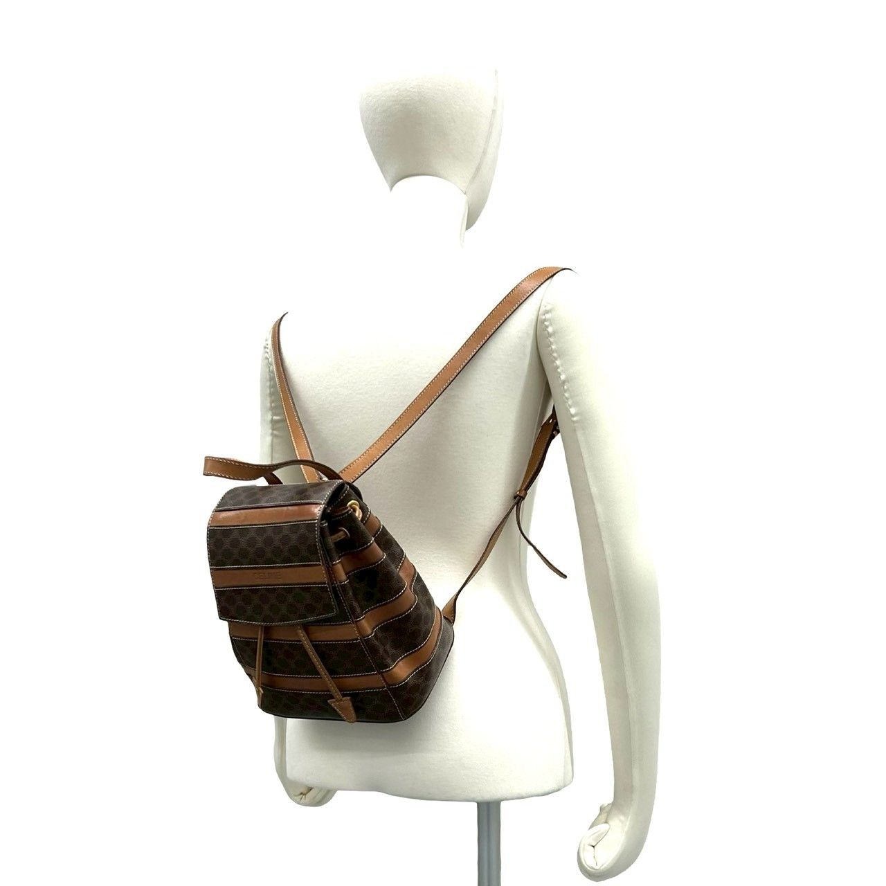 Celine Vintage Macadam Blason Triomphe Pattern Leather Drawstring Mini Backpack — view 2