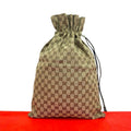 Gucci GG Canvas Leather Drawstring Shoulder Bag Tote Pouch Brown