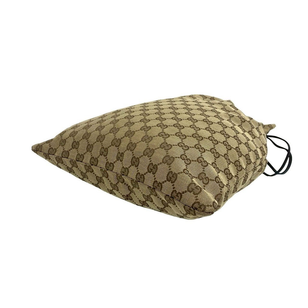 Gucci GG Canvas Leather Drawstring Shoulder Bag Tote Pouch Brown — view 8