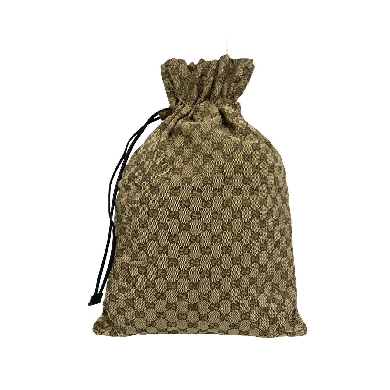 Gucci GG Canvas Leather Drawstring Shoulder Bag Tote Pouch Brown — view 3
