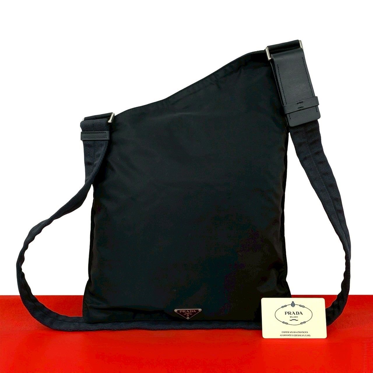 Prada Tessuto Nylon Leather Shoulder Bag Black
