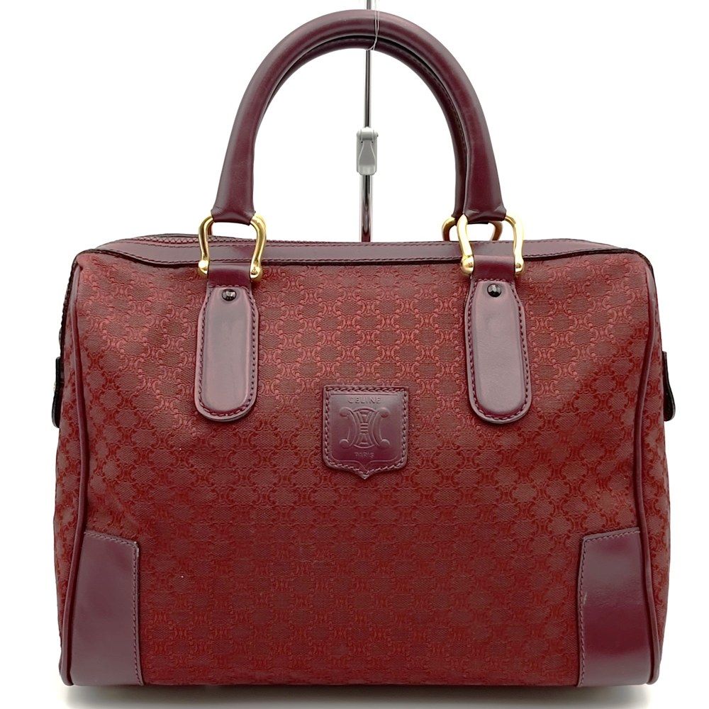 Celine Boston Bag Macadam Canvas Red Bordeaux Vintage