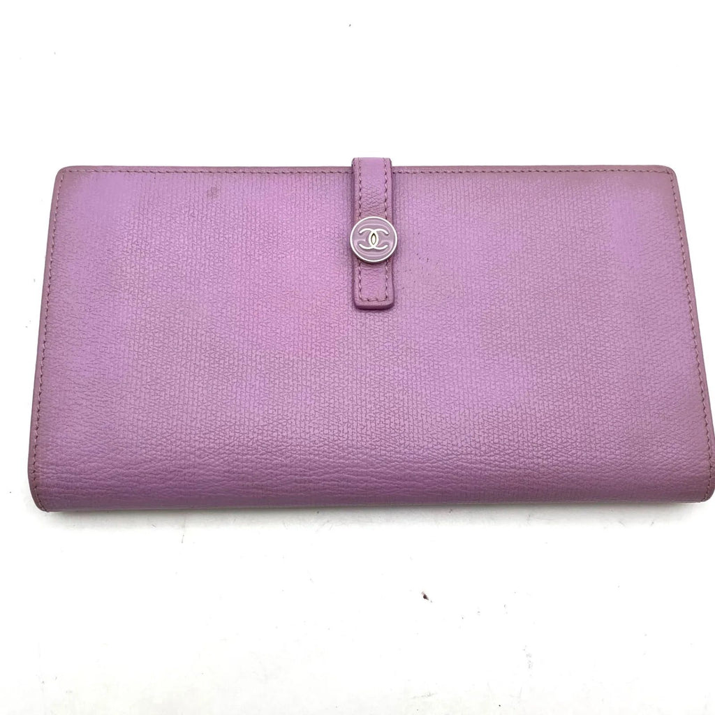 Chanel Wallet Fold Hook Purple CC Logo Coco Button — view 2