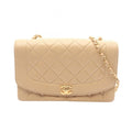 Chanel Shoulder Bag Quilted Diana Flap Beige Lambskin Chain