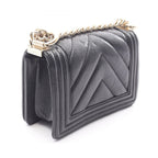 Chanel Shoulder Bag Mini Chez Blanc Stitch Black Caviar Leather Chain — view 2