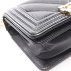 Chanel Shoulder Bag Mini Chez Blanc Stitch Black Caviar Leather Chain — view 7