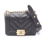 Chanel Shoulder Bag Mini Chez Blanc Stitch Black Caviar Leather Chain