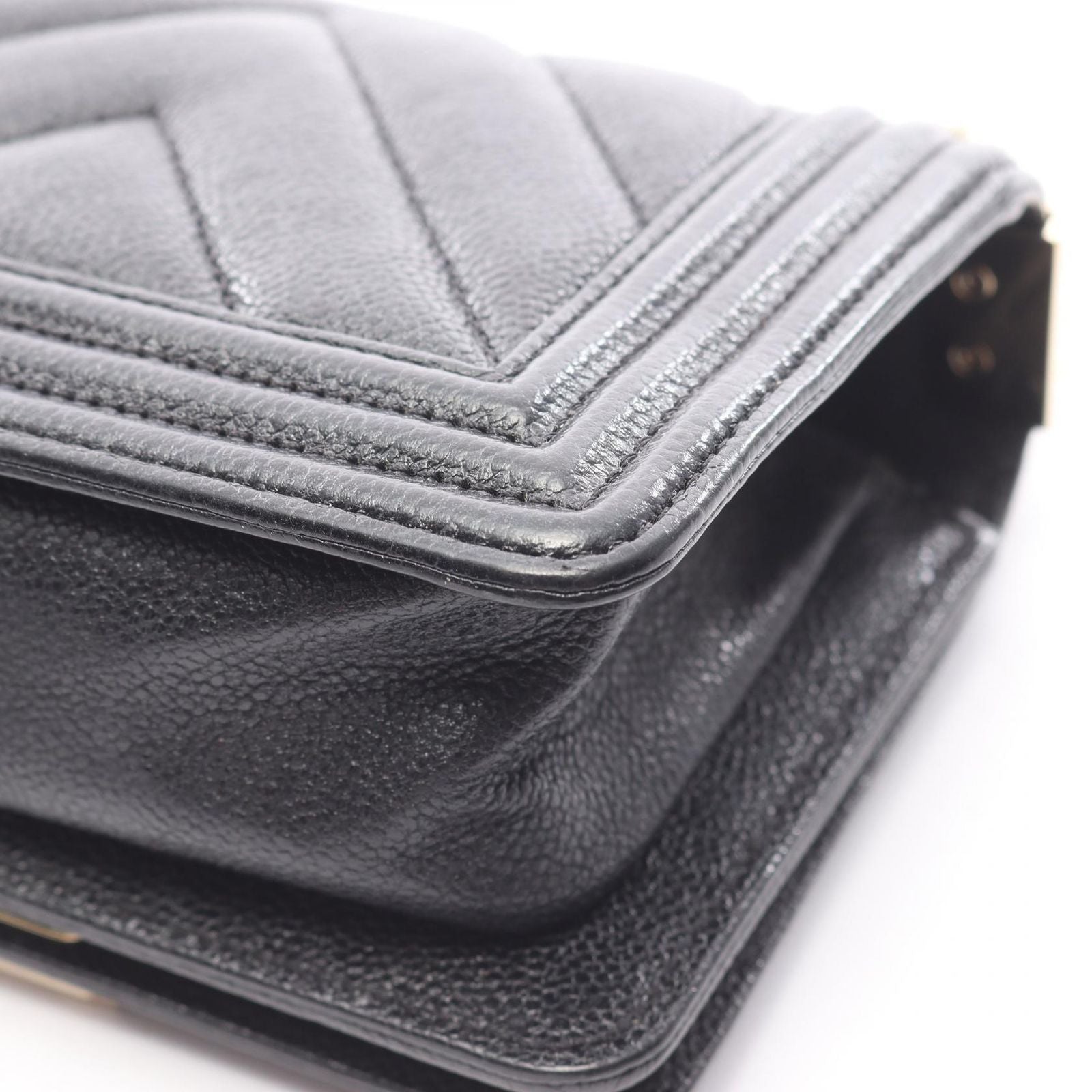 Chanel Shoulder Bag Mini Chez Blanc Stitch Black Caviar Leather Chain — view 8