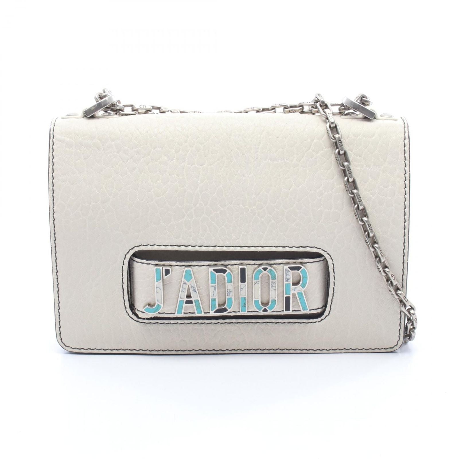 Dior Shoulder Bag J'adior Mosaic Logo Ivory Leather J'adior Chain