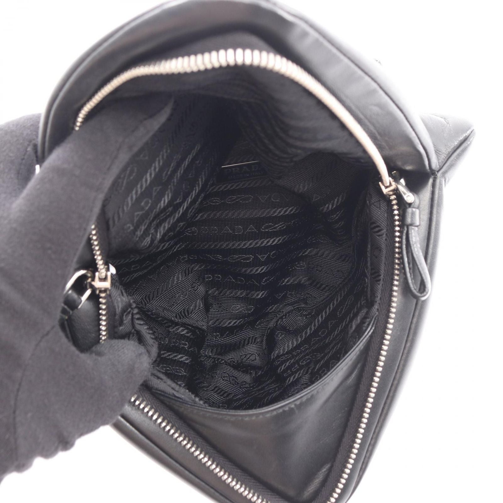 Prada Handbag Triangle 2-Way Black Leather Bag — view 3