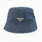 Prada Ten Denim Bucket Hat Blue Hat L Triangle Logo Aj6 Cotton — view 4
