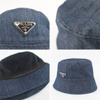 Prada Ten Denim Bucket Hat Blue Hat L Triangle Logo Aj6 Cotton — view 9