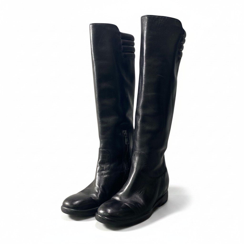 Prada Sport Long Boots Leather Side Zip 36 Black Shoes