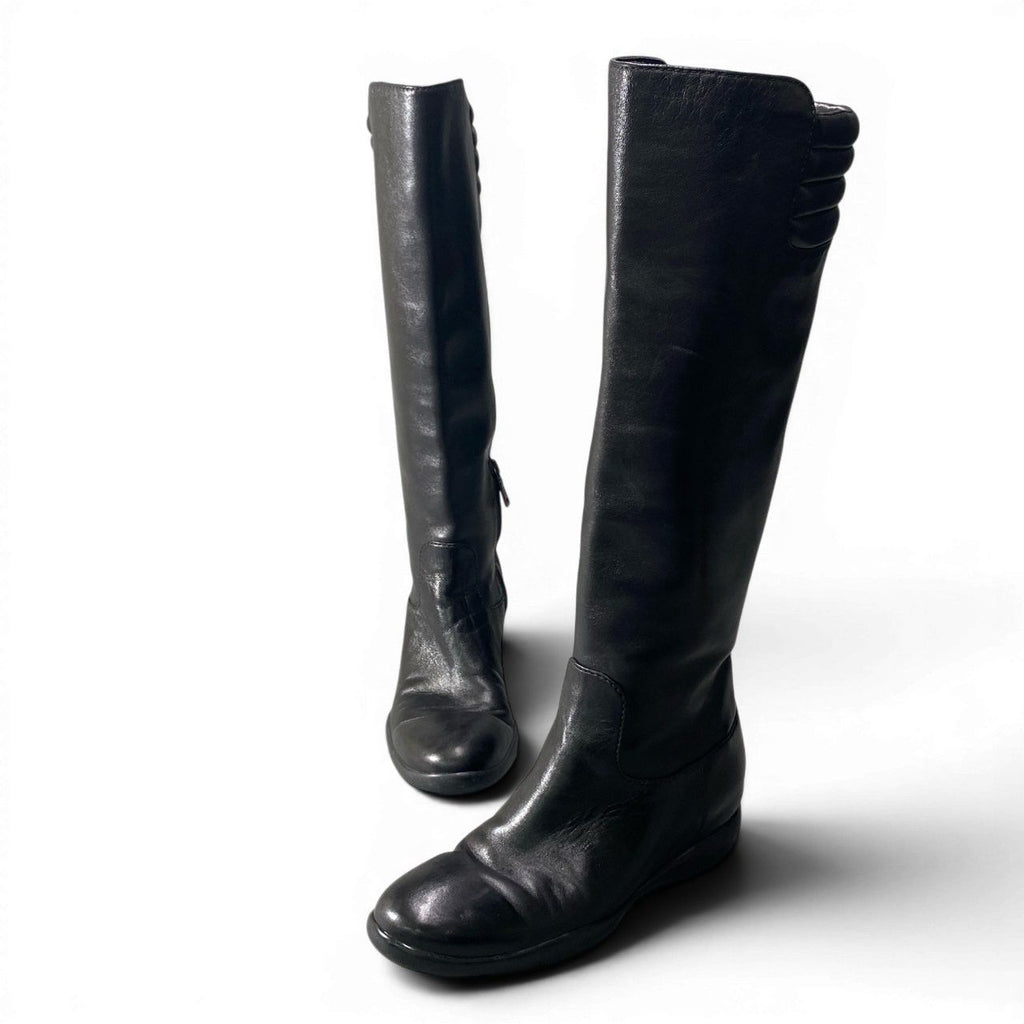 Prada Sport Long Boots Leather Side Zip 36 Black Shoes — view 3